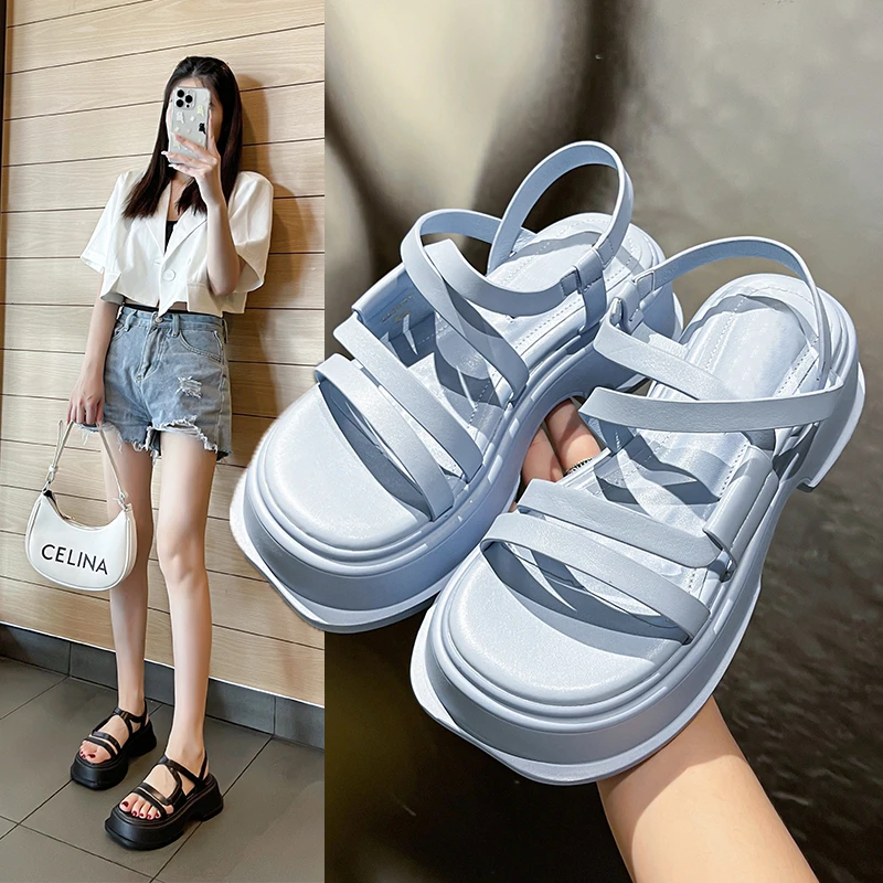 

Women's Sandals Retro Roman Style Platform Footwear 2023 New Summer Wedge Narrowband Strap Casual Ladies Shoes Slip-on Sandals