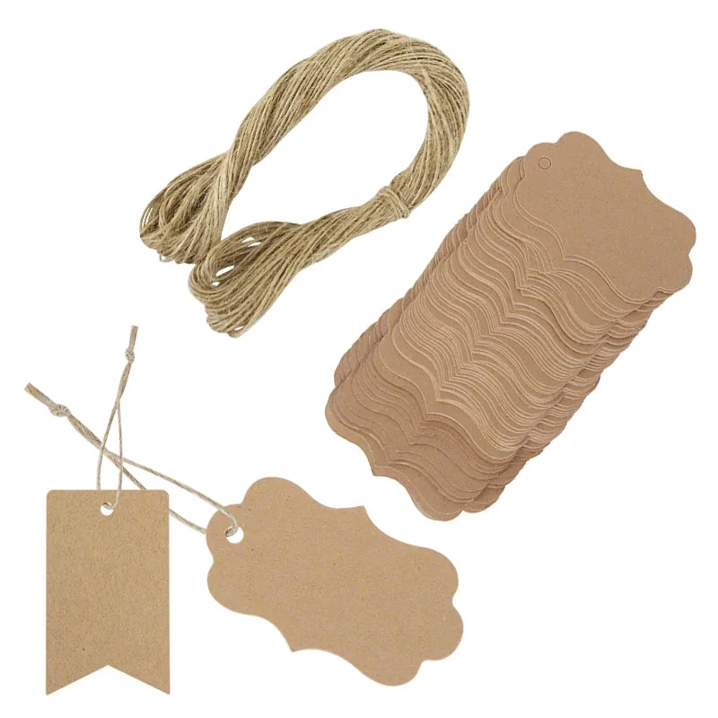 

100Pcs Blank Kraft Paper Tag With Rope Wedding Favor Candy Packaging Hang Tags Blank Price Label Cards For Jewelry Birthday Gift