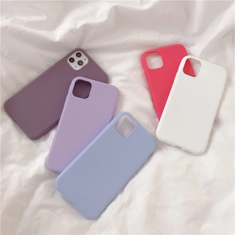 Purple Matte Soft Tpu Phone Case for iPhone 13 12 11 14 Pro Max 7 14Plus X XS Max XR Solid Color Full Protective Case Back Cover