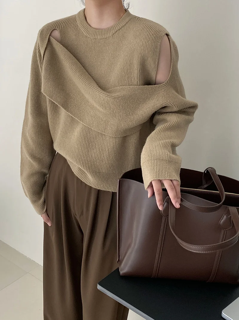 

Мягкие свитера с открытыми плечами. Женский Осенний утолщенный вязаный Топ неправильной формы 2022, модные топы