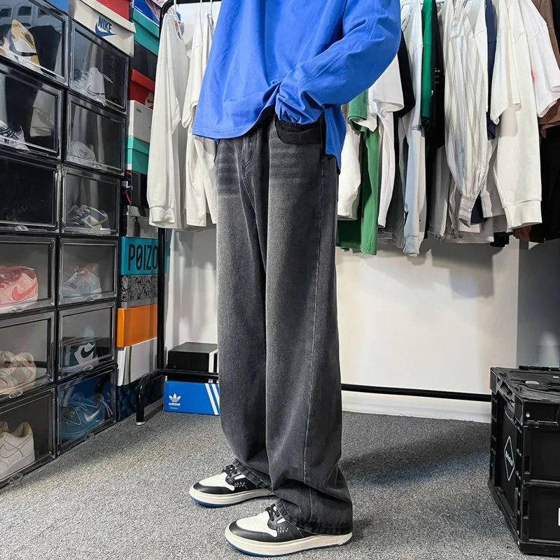 Blue Black Jeans Baggy Men Fashion Retro Casual Straight Jeans Men Streetwear Hip Hop Loose Wide Leg Denim Pants Mens Trousers