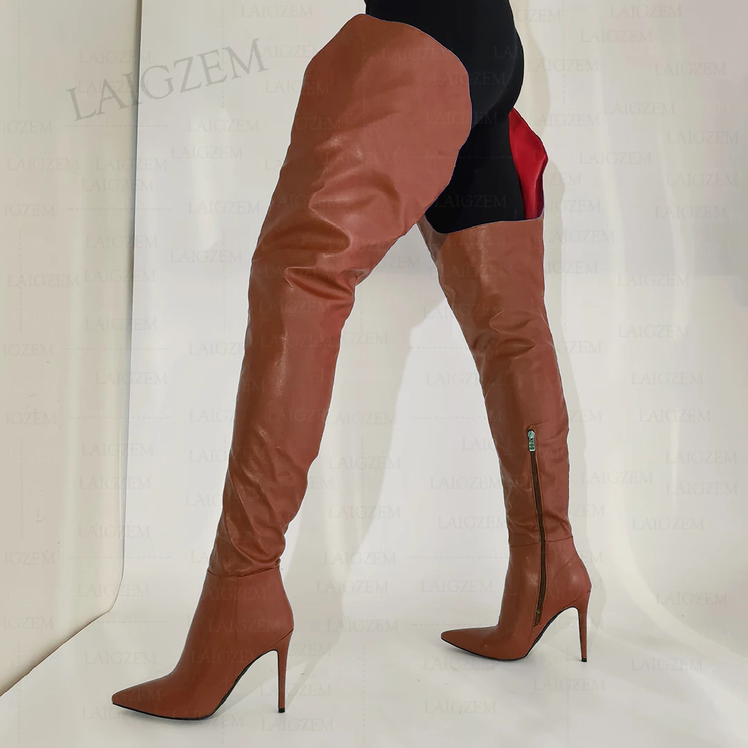 ZHIMA Женские сапоги до бедра Сексуальные с острым носком на тонком высоком каблуке