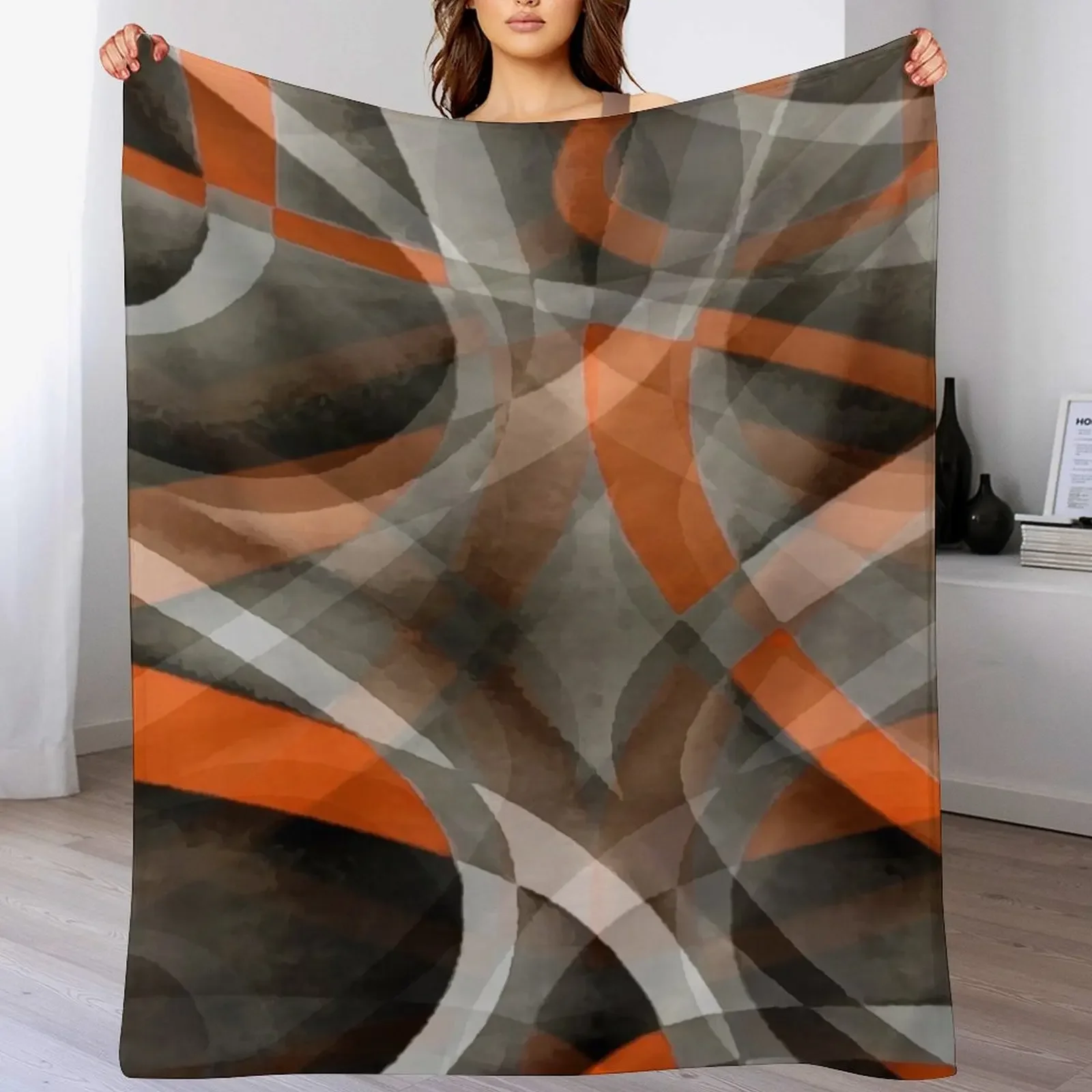 Одеяло восьмидесятых сожженного оранжевого цвета на сером абстрактной полоске