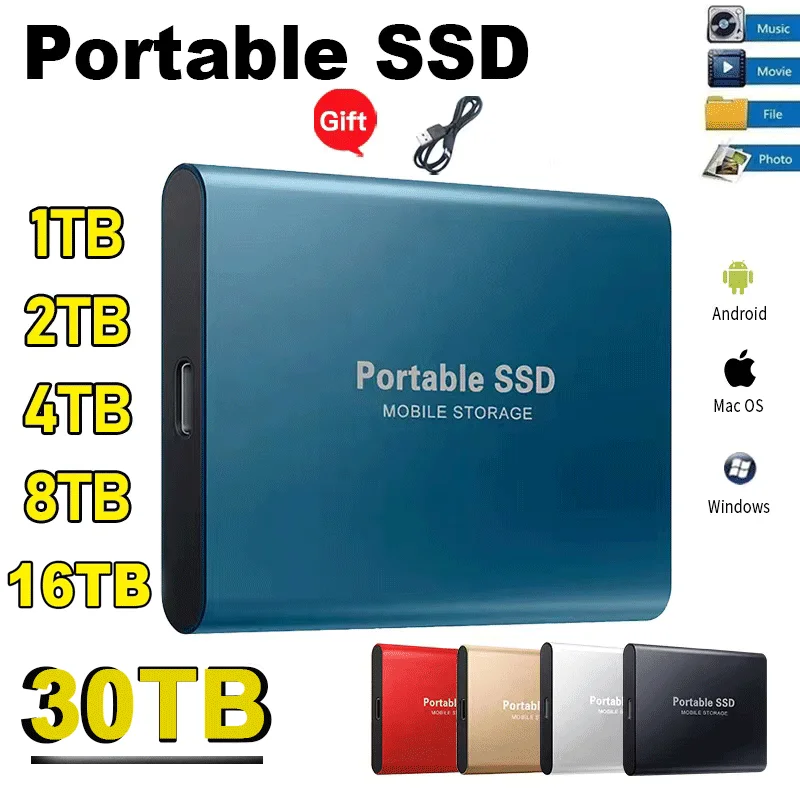 

M.2 SSD 500G 1TB Flash hard Drive External Type-C High Speed USB3.1 2TB 4TB 8TB SSD Storage Portable HD Hard Disk For Laptop PS4