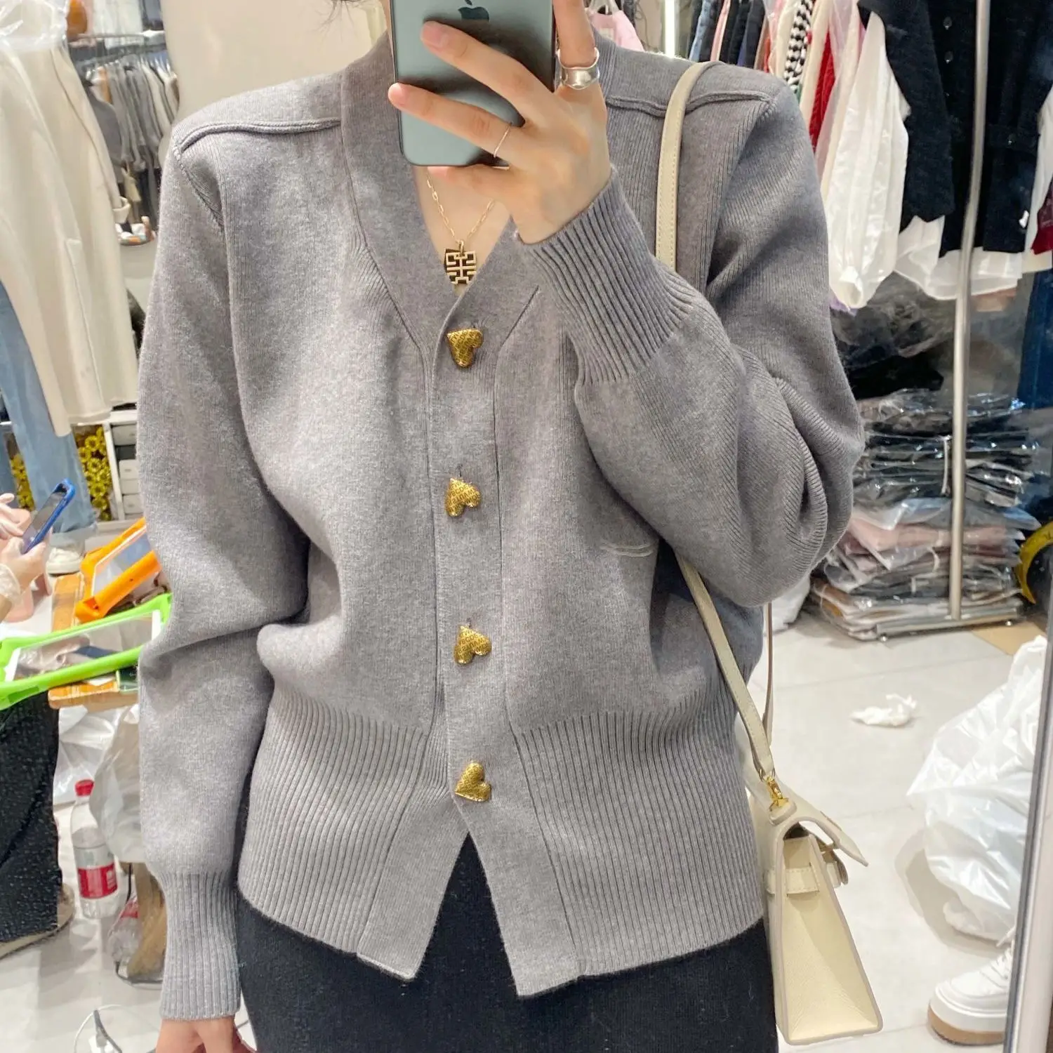 

Женский однобортный Кардиган с V-образным вырезом, однотонный трикотажный кардиган в стиле преппи, Повседневная Верхняя одежда для весны и ...