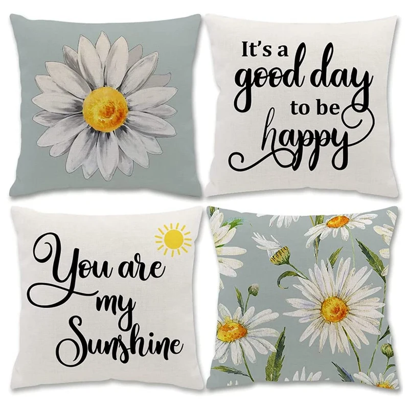 

LBER Pillow Covers 18X18 Inch Set Of 4 Summer Pillow Covers Decor Pillow Case Farmhouse Decor Pillows Home Decors For Sofa