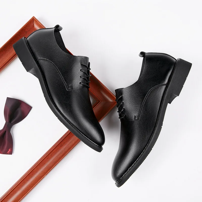 

Mens Leather Shoes Social Formal Dress Shoes Black Oxford Shoes Business Male Lace-up Shoes Breathable Rubber Sole Moccasins Men