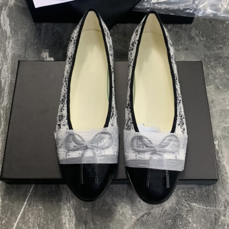 Xiaoxiangfeng Ballet Shoes 2023 Summer New Round Toe Shallow Mouth Versatile Colored Butterfly Knot Flat Sole Women's Shoes