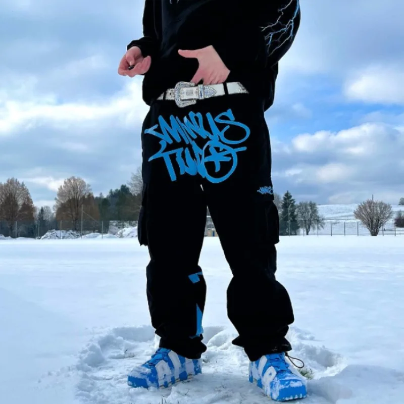 

Американские ретро готические штаны с принтом, повседневные мужские уличные брюки Y2K в стиле хип-хоп, горячие новые брюки-карго в стиле Харадзюку, свободные прямые брюки