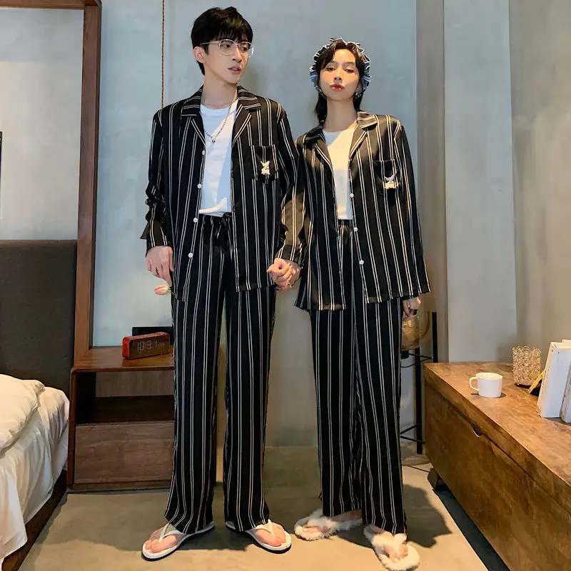 2023 Lovers pajamas for men and women age season thin men leisurewear silk long-sleeved suit for young students