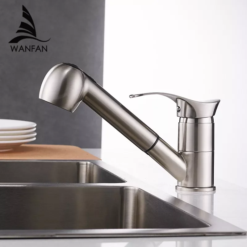 

Kitchen Faucets 360 Degree Swivel Pull Out Kitchen Sink Faucet Water-Saving Polished black Basin Crane Mixer Brass Tap WF-7005