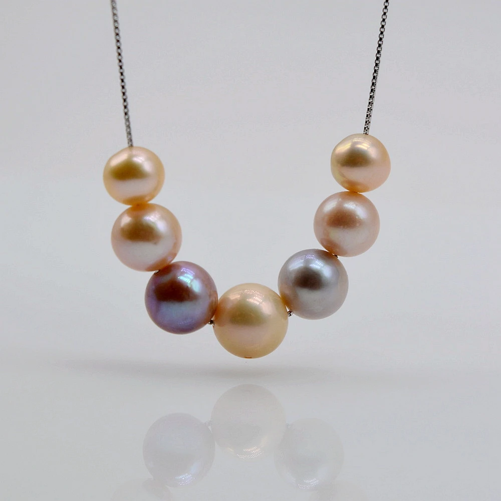 

Pearl Necklace Rainbow Colored Natural Freshwater Pearl 925 Silver Necklace AAA Round Pearl Pendant Necklace Women's Necklace