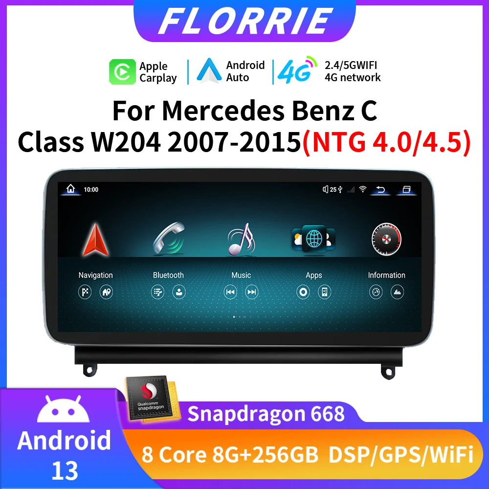 Для Mercedes Benz C Class W204 S204 2007-2015 NTG 4.0 4.5 Android 13 Автомобильный радиоприемник с