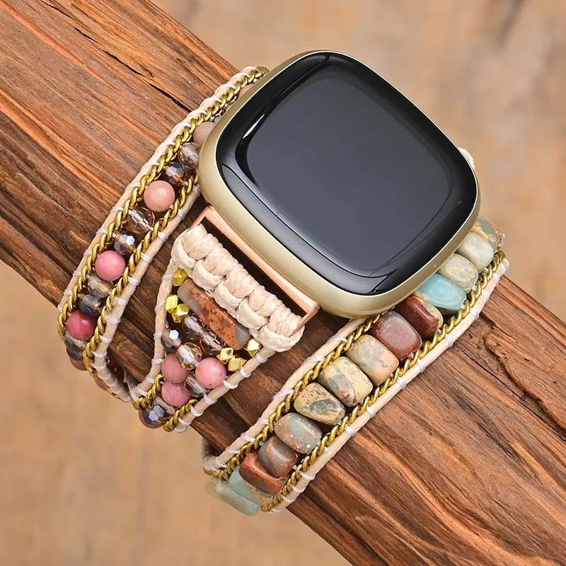 Nature Gemstone Bohemian Strap For Fitbit Versa 1 2 3 Band Bracelet Watchband Wristband  For Fitbit Sense Versa Lite Strap