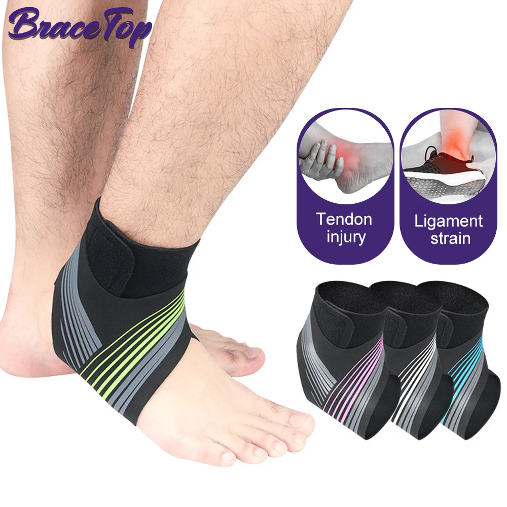 

BraceTop 1 PC Adjustable Ankle Brace Support Wrap - Protect Against Pain Relief for Sprains, Strains, Arthritis and Torn Tendons