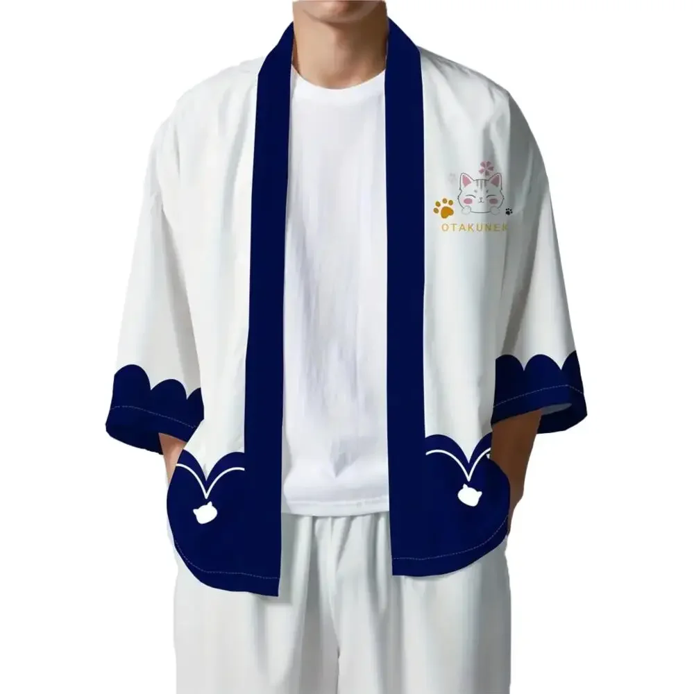 Японское кимоно с милым узором щенка 2024 кардиган для мужчин и женщин