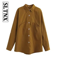 sltnx fashion woman office blouses 2022 women shirt oversized long blouses long sleeve female casual loose tops pocket blouse