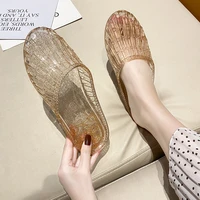 summer women slippers non slip crystal jelly shoes new home toe flat slippers outdoor female beach sandals slip on flat mules