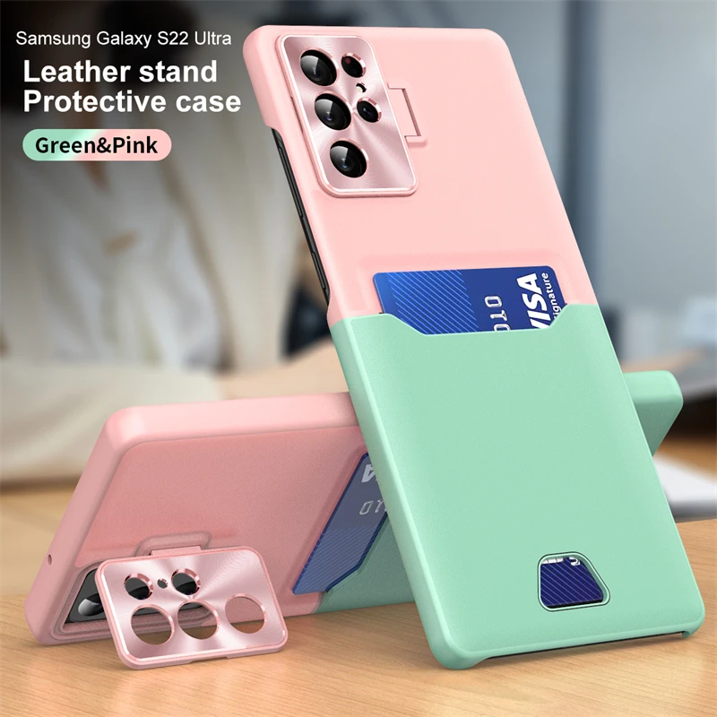 

Кожаный защитный чехол-подставка для Samsung S22, Ультратонкий чехол с отделением для карт, защитный чехол для телефона с камерой для Galaxy S22 + Plus