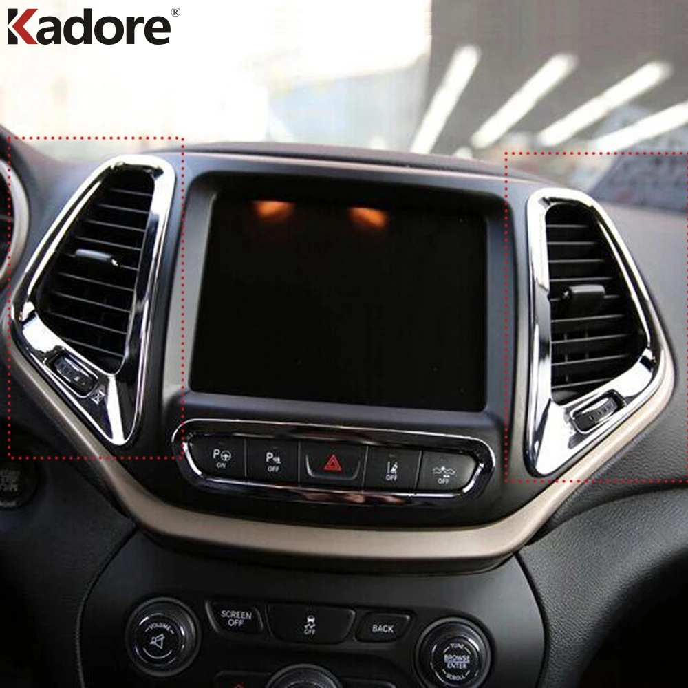 

Аксессуары для Jeep Cherokee 2014, 2015, 2016, 2017, хромированная внутренняя центральная консоль автомобиля, Крышка вентиляционного отверстия, отделка, 2 ...