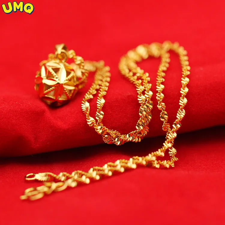 

Luxury Live Broadcast 24k Women's Gold Necklace Long Indelible Gold Hollow Out Ball Hydrangea Pendant Necklace