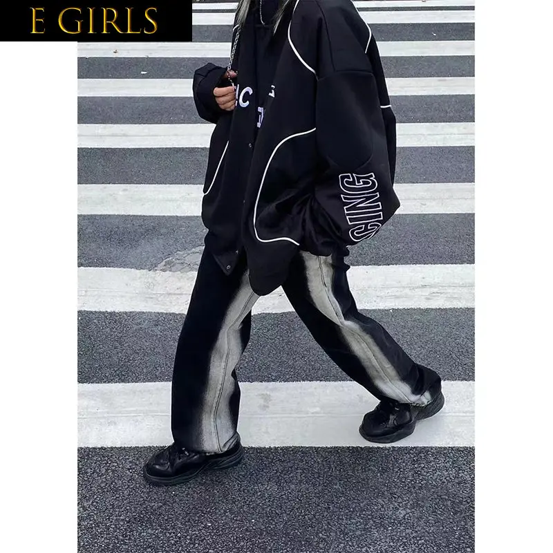 

Новинка, уличная одежда для девочек, модные широкие брюки в стиле пэчворк, одежда Y2K, прямые джинсовые брюки в стиле хип-хоп