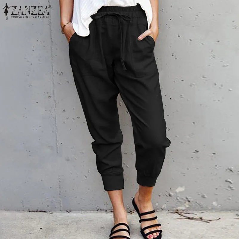 

ZANZEA Oversized Spring Trousers Women Casual Solid Long Pants Vintage High Waist Harem Trousers Loose Pantalon Turnip Palazzo