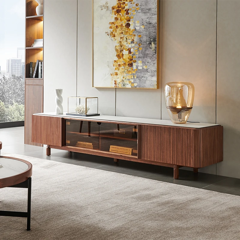 

Light and luxurious rock board TV cabinet modern simple living room solid wood TV cabinet simple luxury home floor cabinet