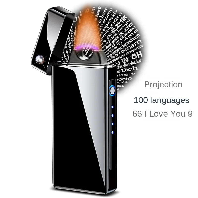 

Projection miniature engraving 100 kinds of love USB charging big fire arc lighter men's gifts lighters rechargeable lighter