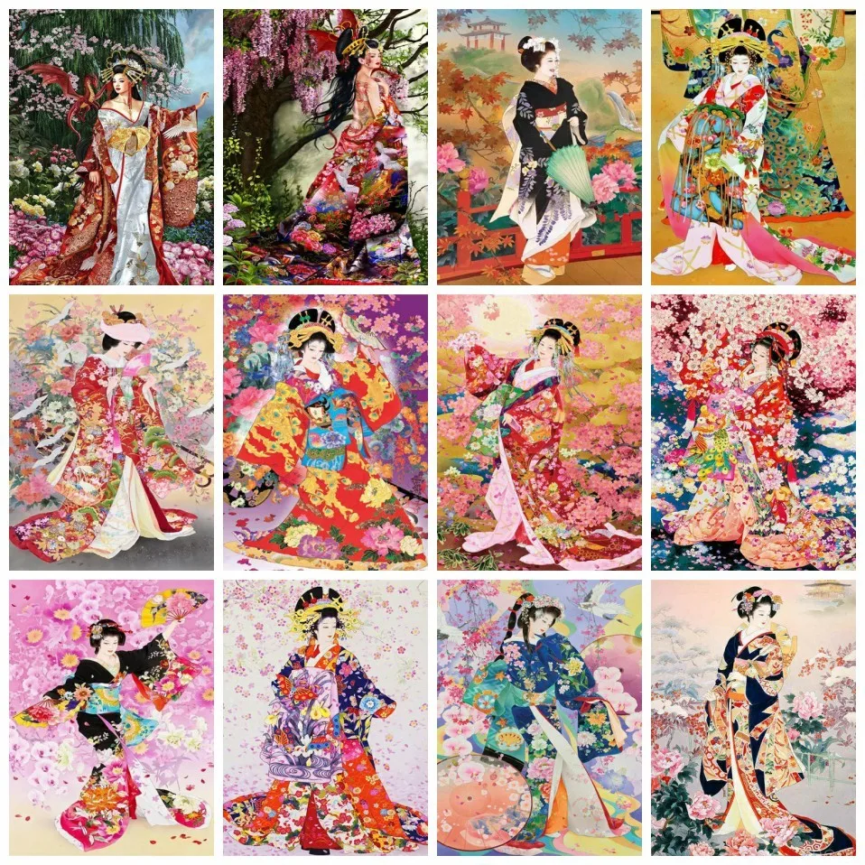 

AZQSD Japan Woman Oil Painting Drawing On Canvas Handmade Coloring By Numbers Home Decor Wall Art Unique Gift For Children