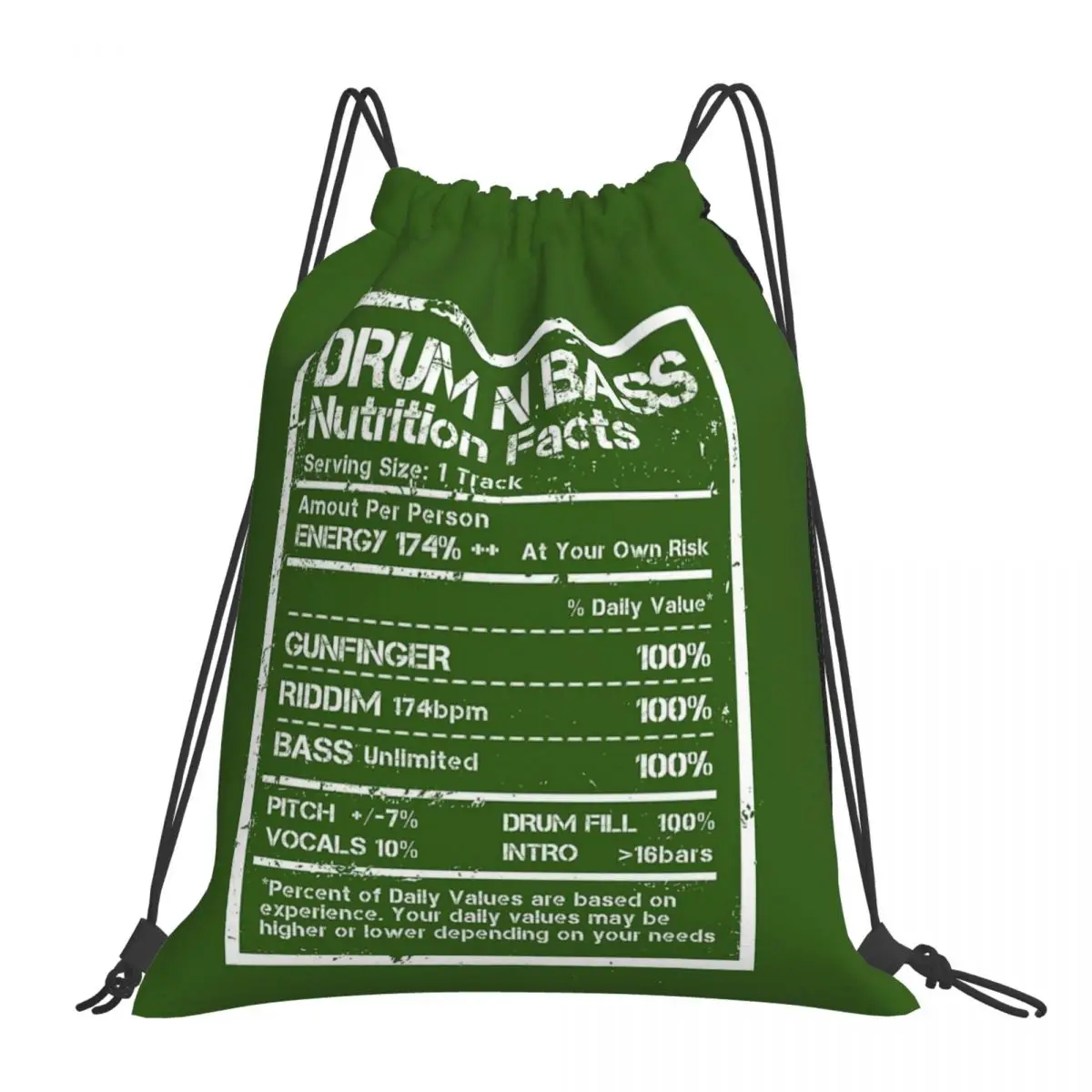 

Drum N Bass Nutrition Facts Label Backpack Casual Portable Drawstring Bags Drawstring Bundle Pocket Sports Bag For Travel School