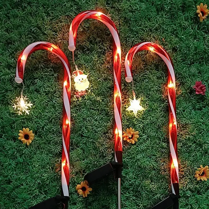 

Solar Christmas Candy Cane Lights Solar Powered 3pcs Candy Cane Decoration IP65 Waterproof Christmas Stakes LED Lights Yard