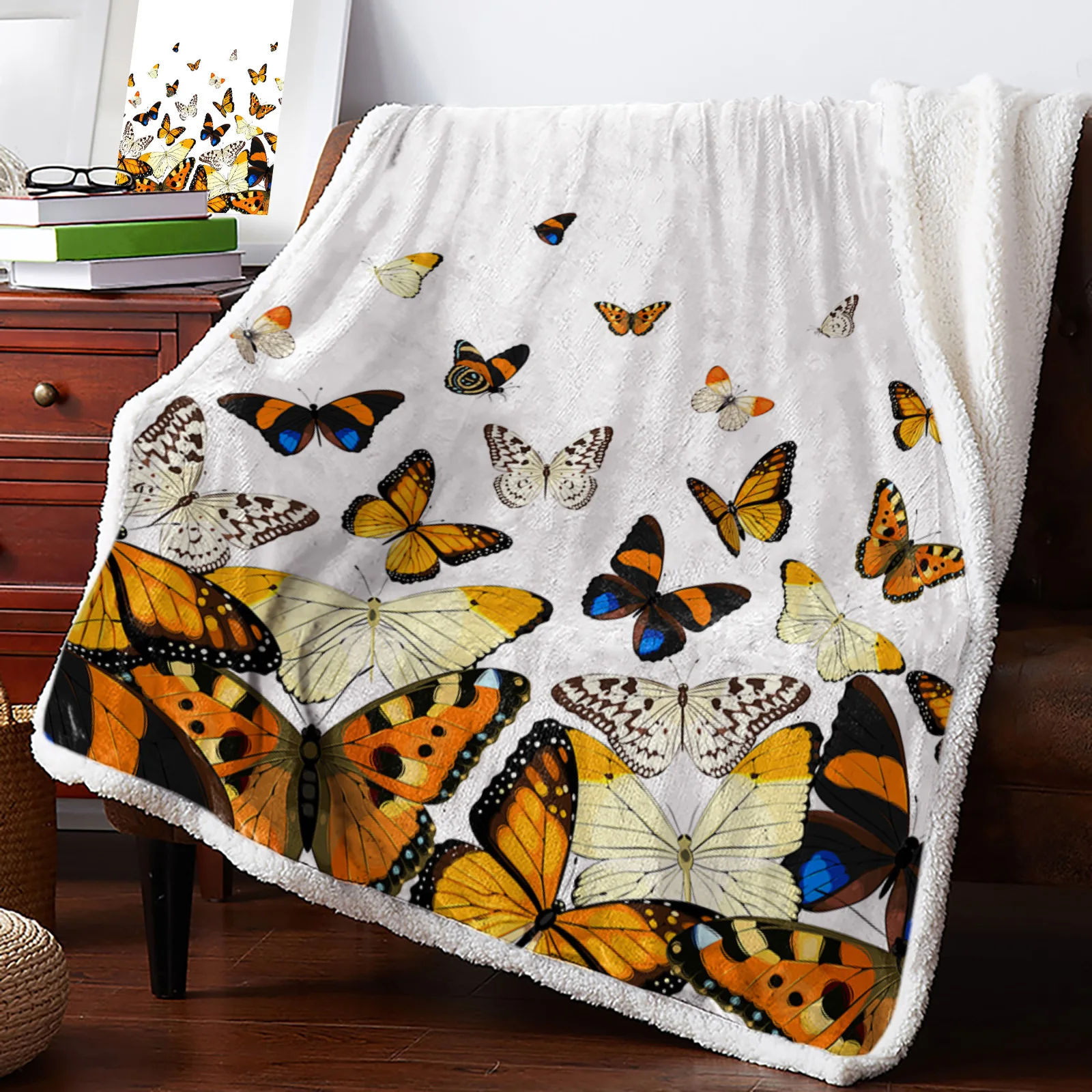 

Pastoral Butterfly Gradient Cashmere Blanket Winter Warm Soft Throw Blankets for Beds Sofa Wool Blanket Bedspread