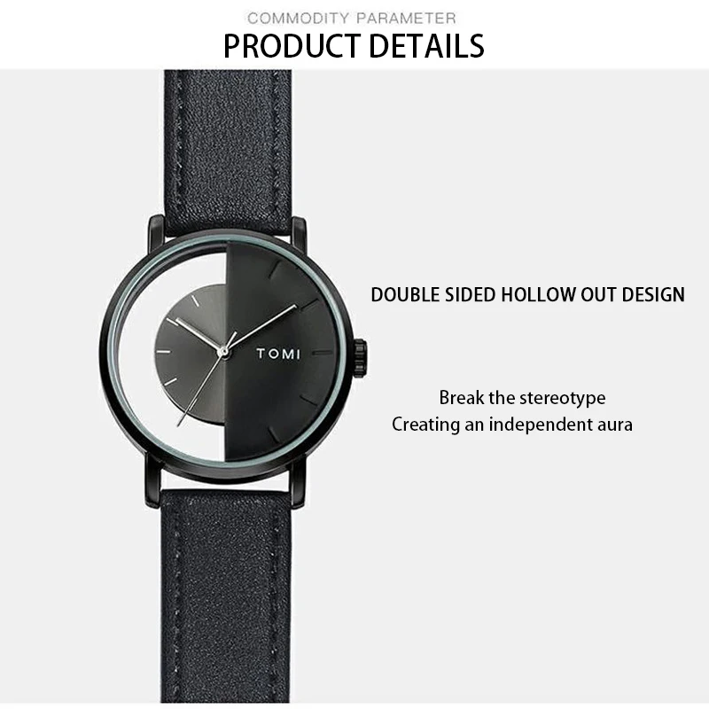 2023 New Hot Simple Casual Leather Watch Strap Creative Dual Color Dial Women's Quartz Watch High end Gift for Girlfriend