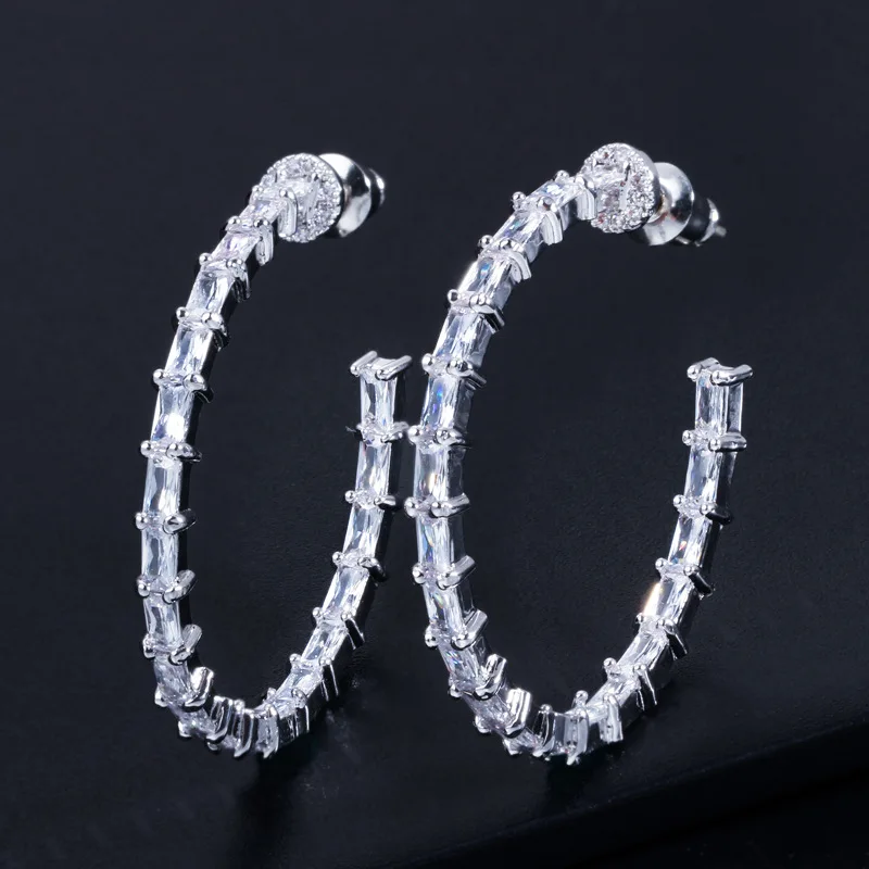 

Fashion Ladies Jewelry Round Circle White Cubic Zirconia Big Hoop Earrings for Women Wedding Party