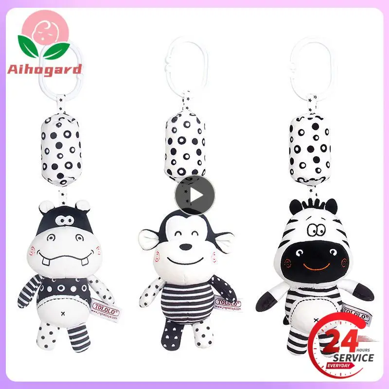 

Cartoon Animal Hanging Toys Improve Hearing Grip Ability Christmas Toy Black White Series Cute Baby Plush Toys For Children
