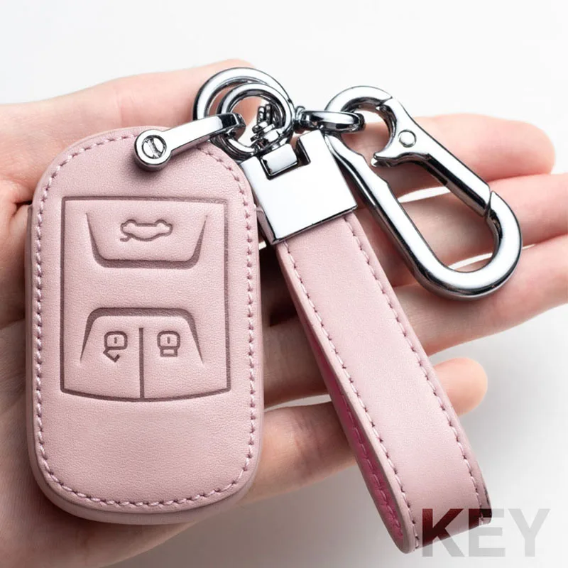 

Leather Car Key Cover Case For Chery Tiggo 3 8 7 5X 2019 2020 Smart Keyless Remote Fob Protect Case Holder Keyring