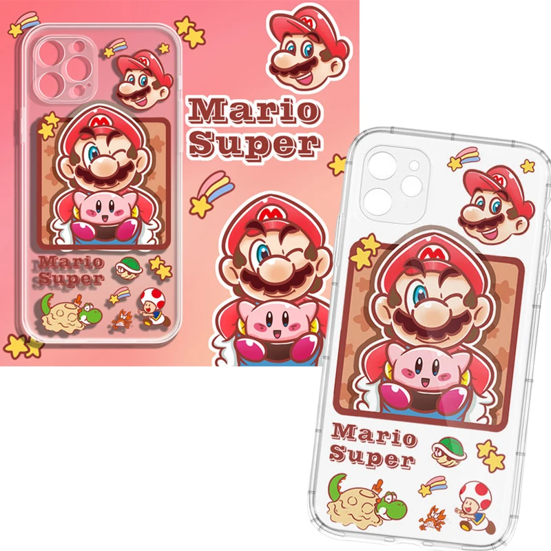 

Kawaii Mario Star Kirby Transparent soft shell Silicone airbag anti-fall phone case Apple Iphone 13 12 11Promax Cartoon 11 shell