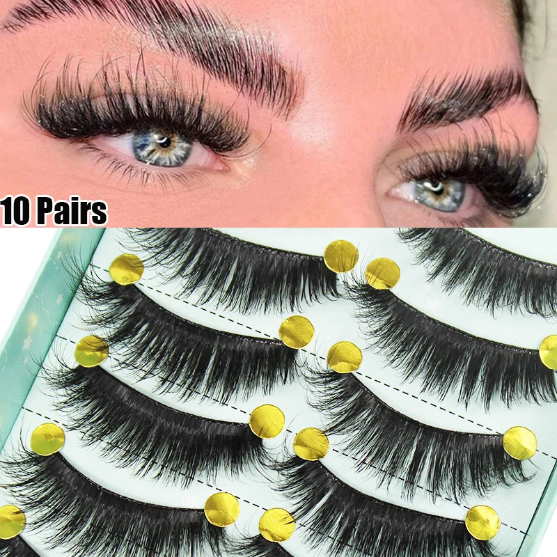 

3D Artificial Mink Eyelashes 10 Pairs Dramatic Volume Fake Eyelashes Hand Made Natural Long Curly Fluffy Eyelashes Extension