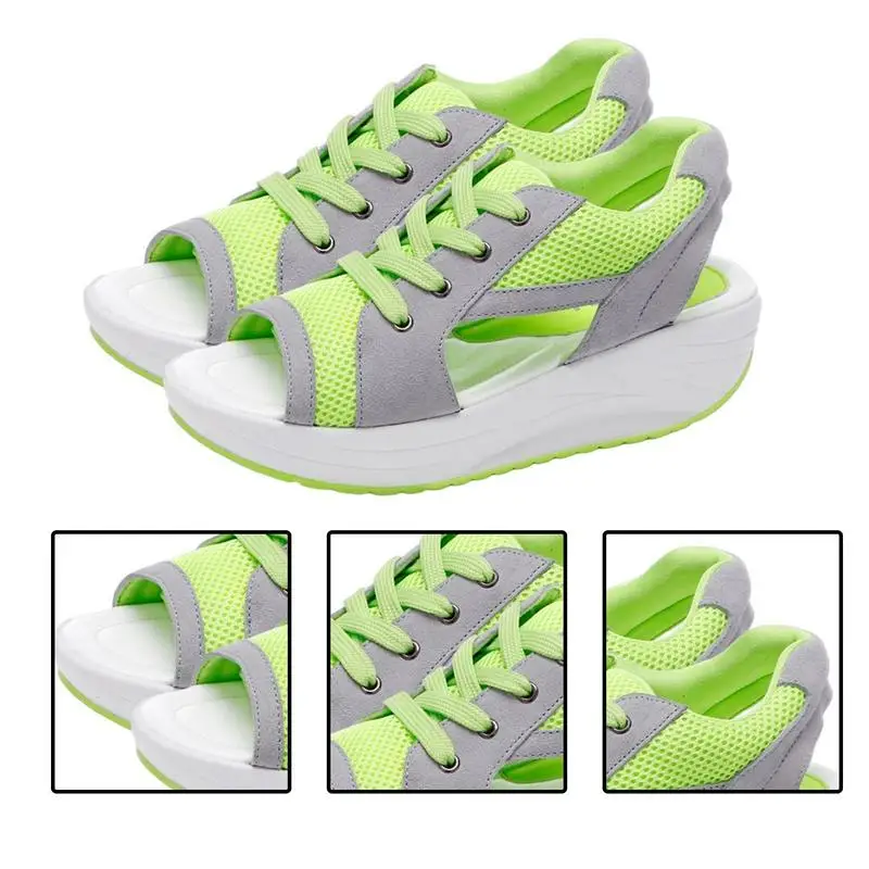 Muffin Sandals Comfortable Wedges Sandals For Women Contrast Paneled Cutout Lace-Up Muffin Sandals Summer Peep Toe Sandals Shoes