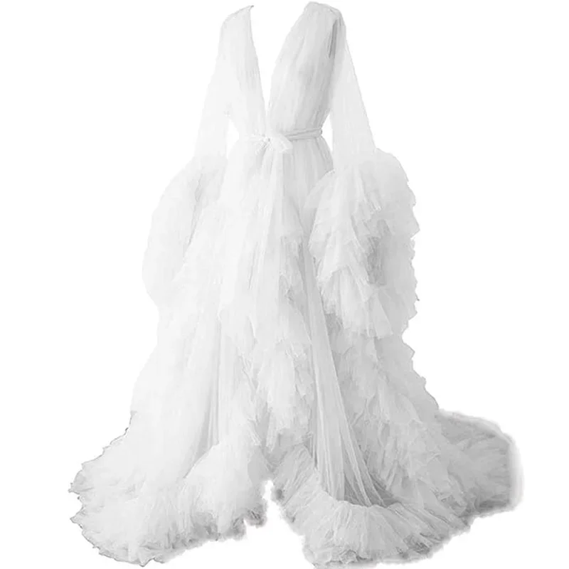 Тюлевый халат длинное нижнее белье Свадебный пышная ночная рубашка для