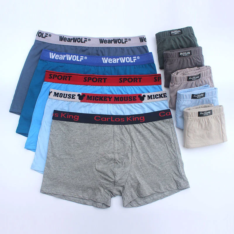 

6Pcs/Lot 100% Cotton Boxer Men Underwear Four Shorts Underpants Men'S Boxers Shorts Breathable Pure color Random