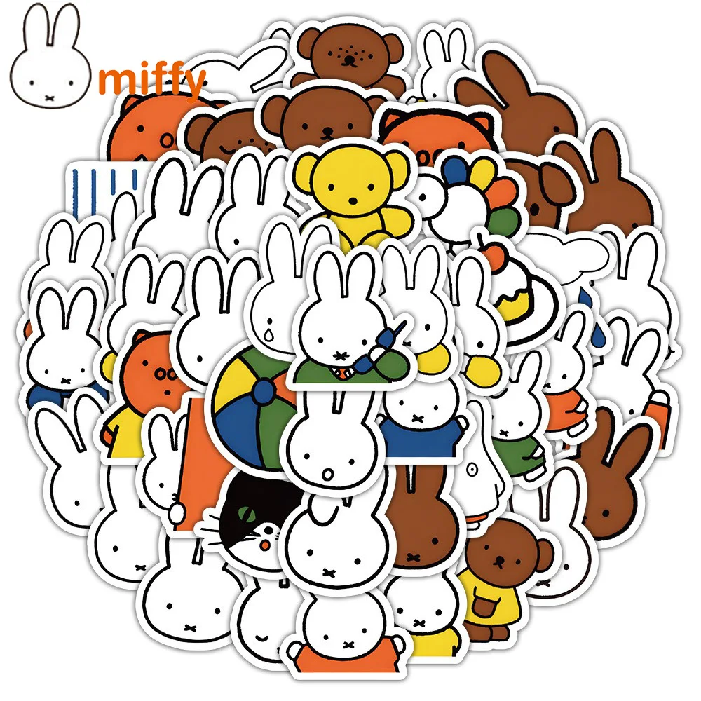Фото 63 шт., милые наклейки Miffy, мультяшные каваи, кролик, украшения, водонепроницаемые наклейки, чехол для телефона, Ipad, ноутбук, наклейки на багаж, игрушки №1