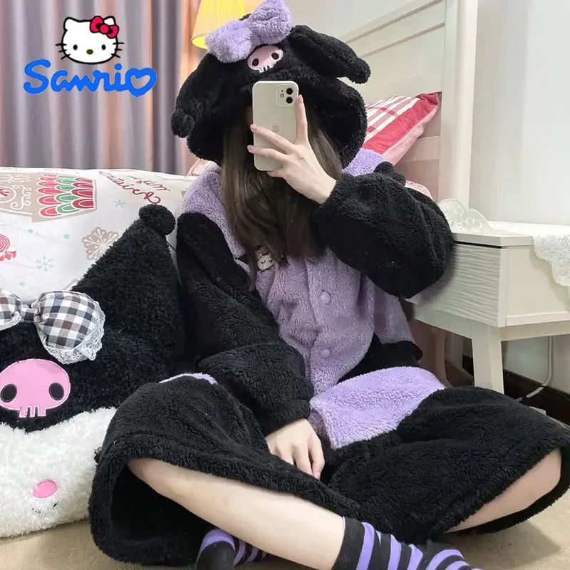

Sanrio Cute Kuromi Plush Pajamas Winter Plush and Thick Flannel Pajamas Cartoon Home Plush Pajamas Adult Gift 2023 New