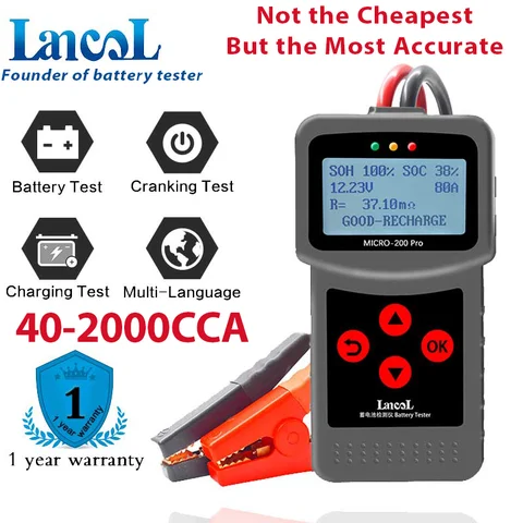 Анализатор свинцово-кислотных аккумуляторов Lancol Micro200 Pro, 12 В, 40-тест на проворот коленвала ОСА