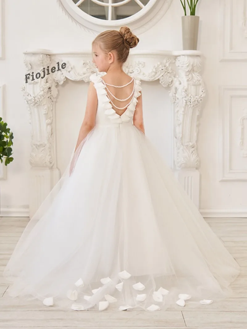 

Новое белое кружевное платье с цветочным рисунком для девочек на свадьбу, день рождения, Первое причастие, конкурс, искусственное