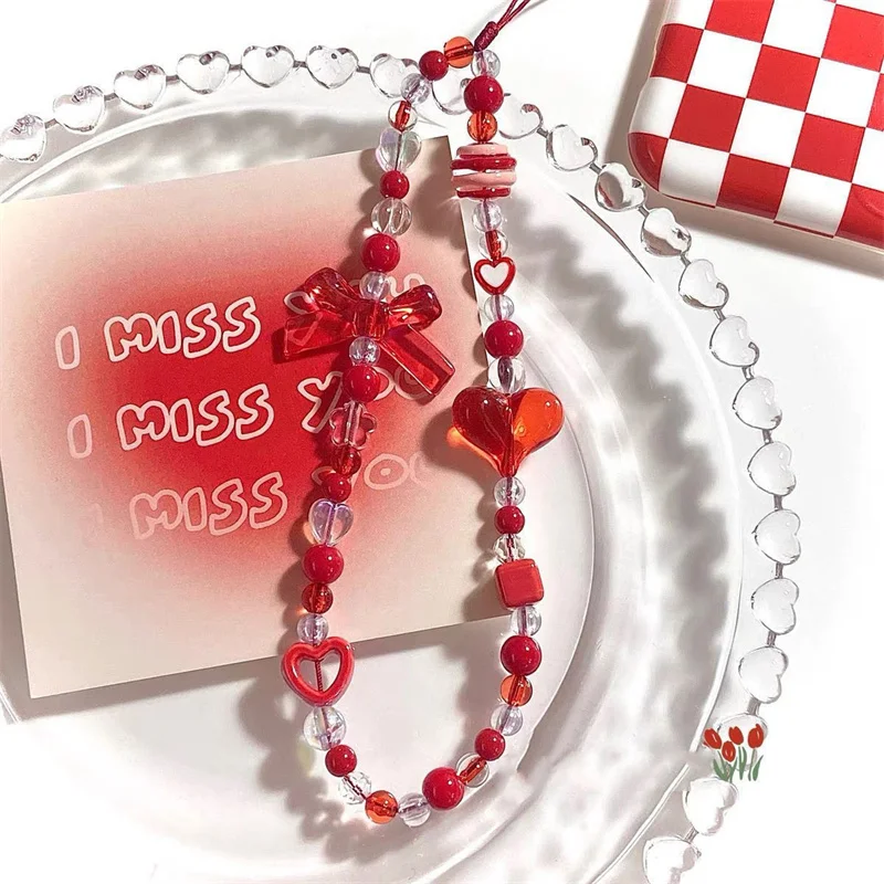 Милый красный цвет сердце кулон лук телефонная цепочка подвесной ремешок для