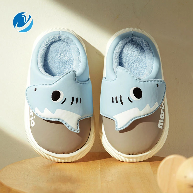 

Mo Dou Baby Home Warm Cotton Slippers Children's Cartoon Shark Cotton Slippers Girls' Cotton Slippers