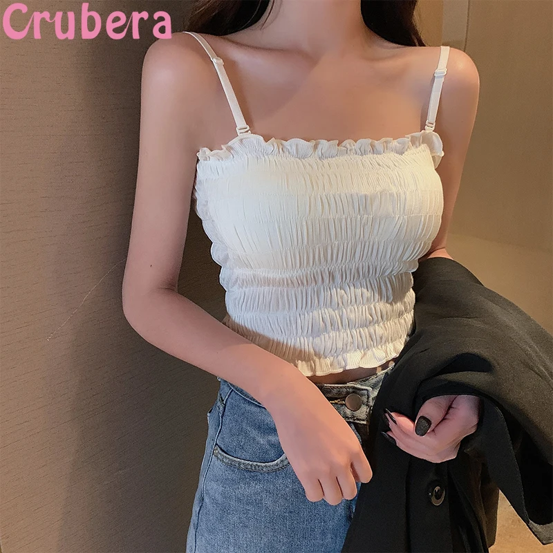 

Универсальный плиссированный агарический кружевной топ на бретельках со съемным плечевым ремнем, короткий красивый бюстгальтер с накладкой на грудь