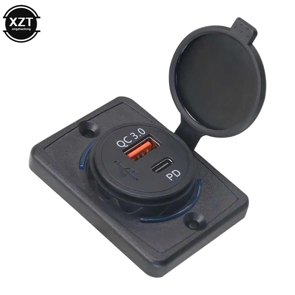 18W Motorcycle Car Charger Power Socket USB PD Charger Adapter Panel with LED Light For Car Boat Bus Motorcycle Chair